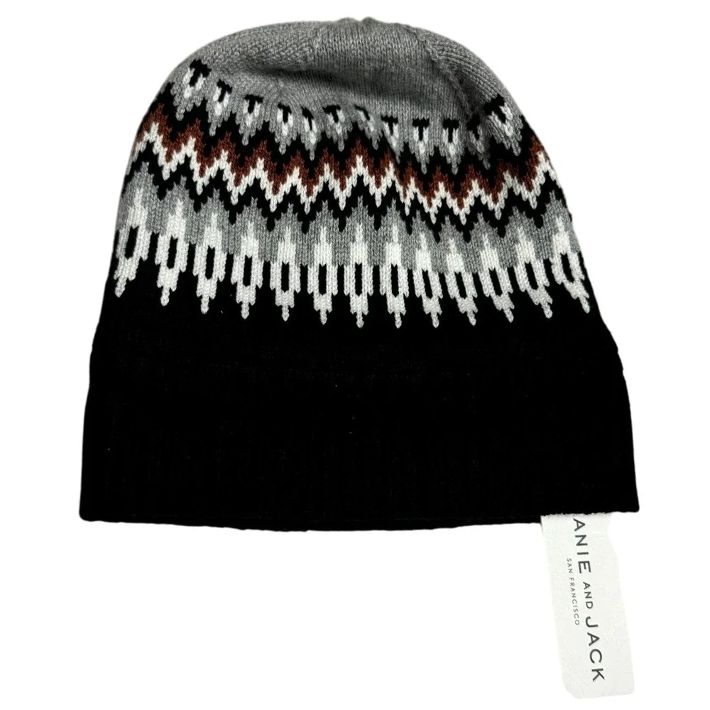 Janie and Jack Kids Beanie Hat Fair Isle Pattern‎ Black Gray Brown White 2T 3T